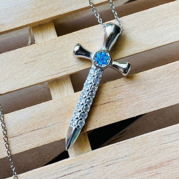 Cross 18k Gold Sterling Silver Necklace - Picture 3 of 4